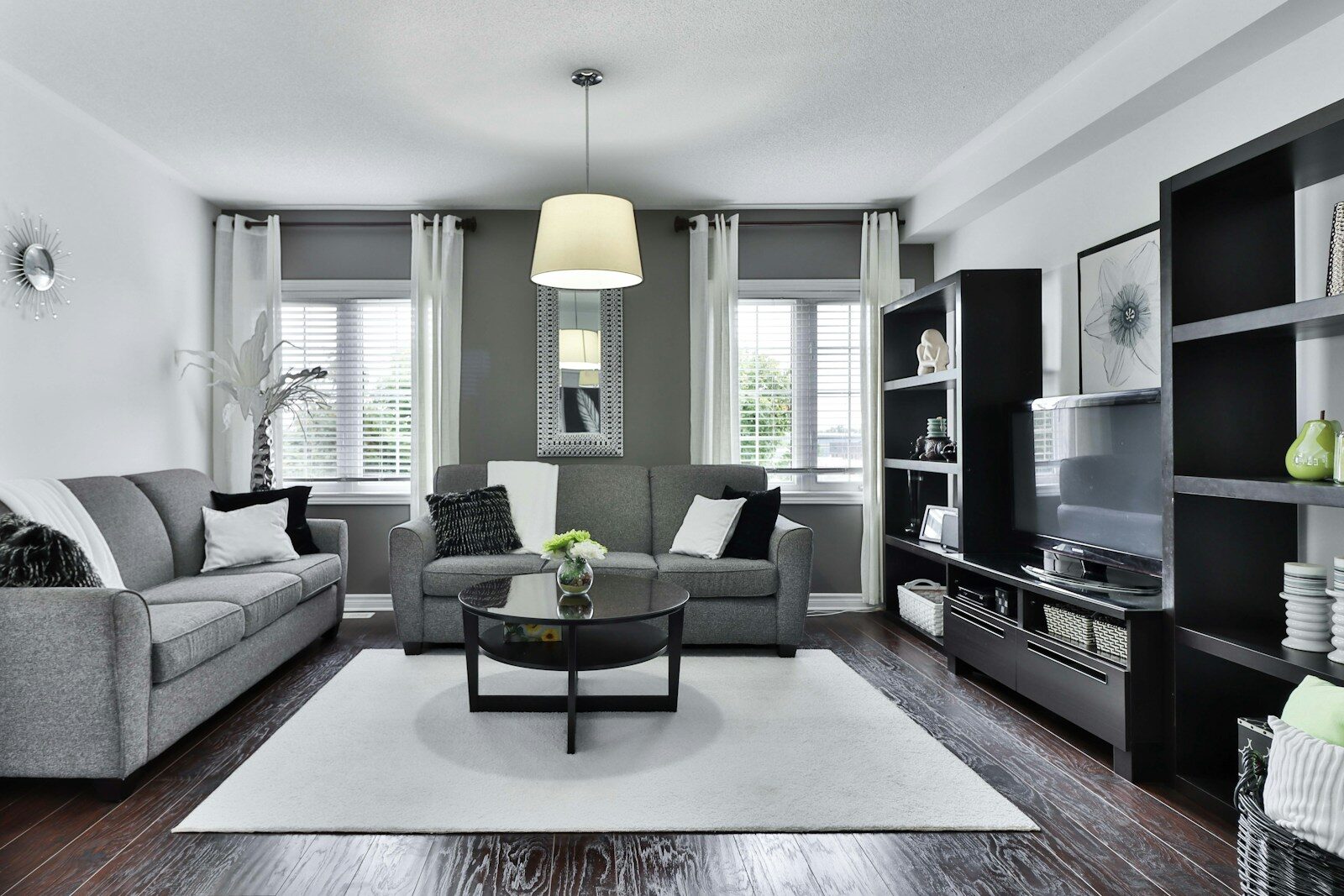 Smart motorized blinds for a modern living room