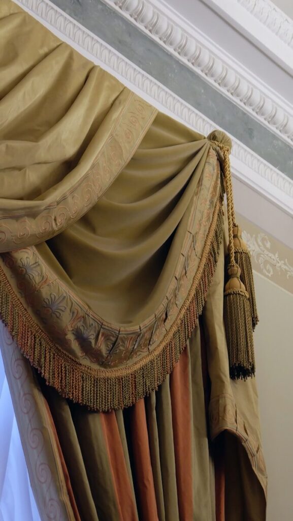 brown and beige floral curtain